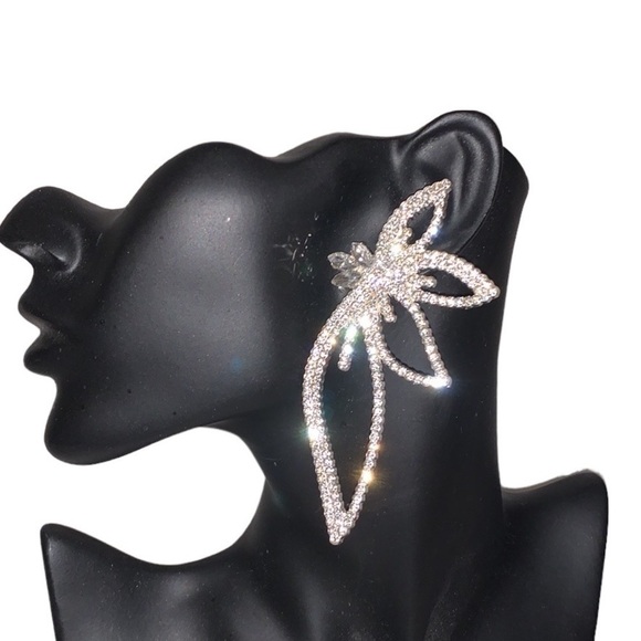 RHINESTONE Starburst Dazzling Pierced Earrings Stud Back 4” - Picture 5 of 5